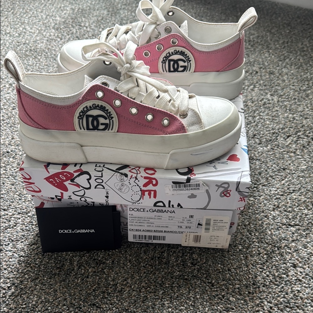 Dolce & Gabbana Pink and Cream Casual Sneakers